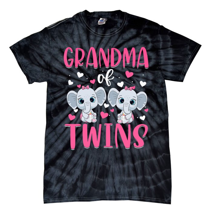 Grandma Of Twins Gender Reveal Elephant Baby Girls Shower Tie-Dye T-Shirt