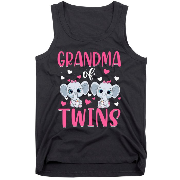 Grandma Of Twins Gender Reveal Elephant Baby Girls Shower Tank Top