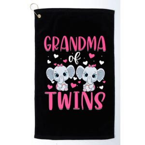 Grandma Of Twins Gender Reveal Elephant Baby Girls Shower Platinum Collection Golf Towel