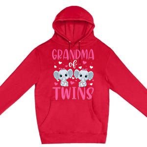 Grandma Of Twins Gender Reveal Elephant Baby Girls Shower Premium Pullover Hoodie