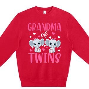 Grandma Of Twins Gender Reveal Elephant Baby Girls Shower Premium Crewneck Sweatshirt