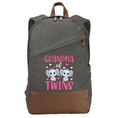 Grandma Of Twins Gender Reveal Elephant Baby Girls Shower Cotton Canvas Backpack