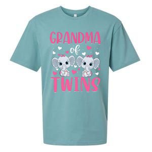 Grandma Of Twins Gender Reveal Elephant Baby Girls Shower Sueded Cloud Jersey T-Shirt