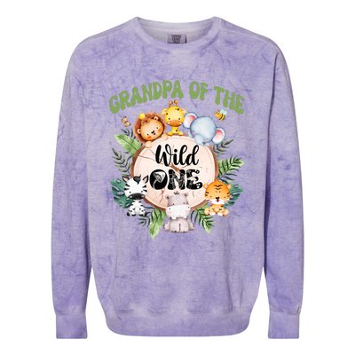 Grandpa Of The Wild One 1st Birthday Safari Family Matching Colorblast Crewneck Sweatshirt