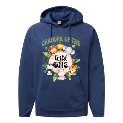 Grandpa Of The Wild One 1st Birthday Safari Family Matching Performance Fleece Hoodie