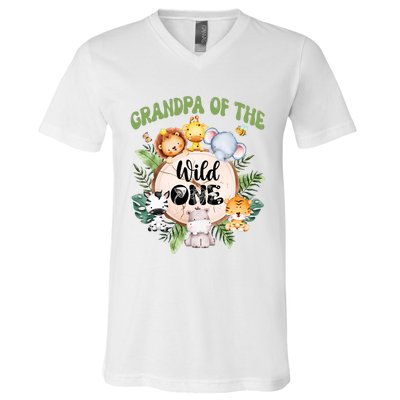 Grandpa Of The Wild One 1st Birthday Safari Family Matching V-Neck T-Shirt