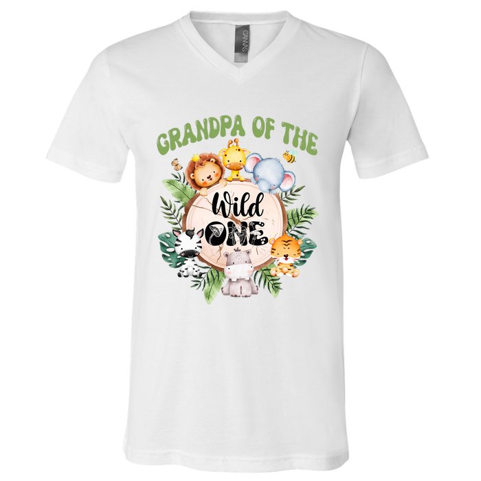 Grandpa Of The Wild One 1st Birthday Safari Family Matching V-Neck T-Shirt