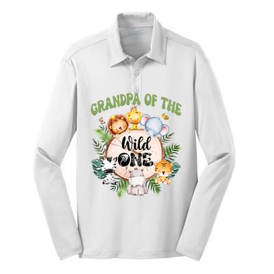 Grandpa Of The Wild One 1st Birthday Safari Family Matching Silk Touch Performance Long Sleeve Polo