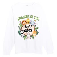 Grandpa Of The Wild One 1st Birthday Safari Family Matching Premium Crewneck Sweatshirt