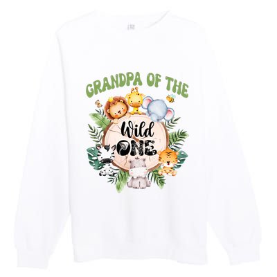 Grandpa Of The Wild One 1st Birthday Safari Family Matching Premium Crewneck Sweatshirt