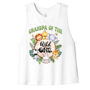 Grandpa Of The Wild One 1st Birthday Safari Family Matching Women's Racerback Cropped Tank