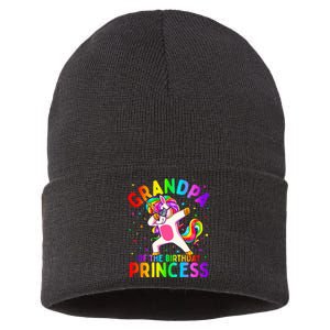 Grandpa of the Birthday Princess Dabbing Unicorn Sustainable Knit Beanie