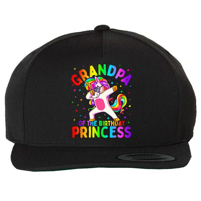 Grandpa of the Birthday Princess Dabbing Unicorn Wool Snapback Cap