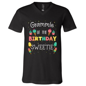 Grammie Of The Birthday Sweetie Ice Cream Bday Party Grandma V-Neck T-Shirt