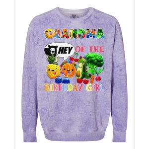 Grandma Of The Birthday Family Fruit Birthday Hey Bear Colorblast Crewneck Sweatshirt