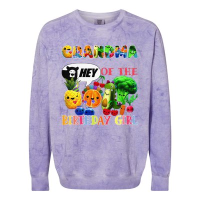 Grandma Of The Birthday Family Fruit Birthday Hey Bear Colorblast Crewneck Sweatshirt