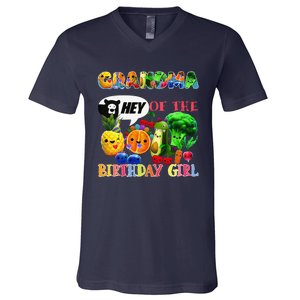 Grandma Of The Birthday Family Fruit Birthday Hey Bear V-Neck T-Shirt