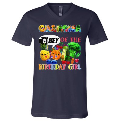 Grandma Of The Birthday Family Fruit Birthday Hey Bear V-Neck T-Shirt