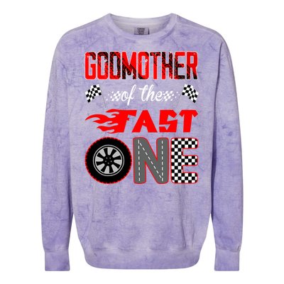 Godmother Of The Fast One First Birthday Racing Car Family Colorblast Crewneck Sweatshirt