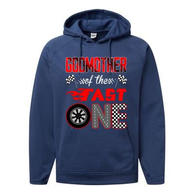 Godmother Of The Fast One First Birthday Racing Car Family Performance Fleece Hoodie