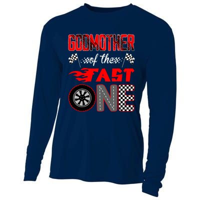 Godmother Of The Fast One First Birthday Racing Car Family Cooling Performance Long Sleeve Crew