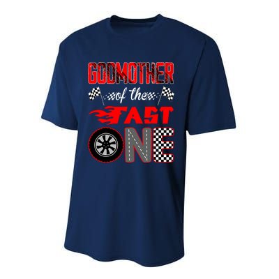 Godmother Of The Fast One First Birthday Racing Car Family Performance Sprint T-Shirt