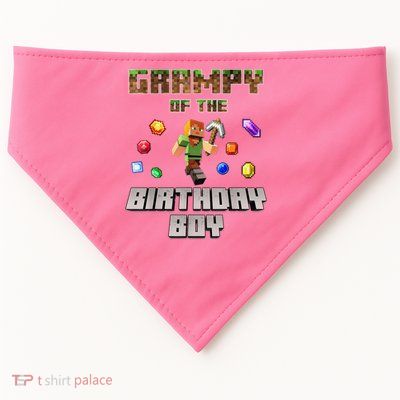 Grampy Of The Birthday Boy Video Gamer Pixel Number USA-Made Doggie Bandana
