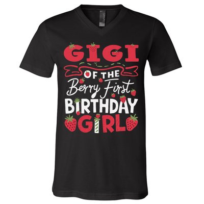 Gigi Of The Berry First Birthday Girl Strawberry Grandma V-Neck T-Shirt