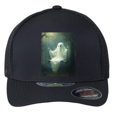 Ghost On The Swing Spooky Gothic Dark Academia Halloween Flexfit Unipanel Trucker Cap