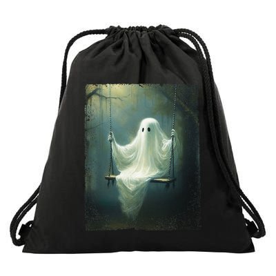 Ghost On The Swing Spooky Gothic Dark Academia Halloween Drawstring Bag