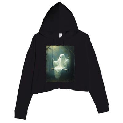 Ghost On The Swing Spooky Gothic Dark Academia Halloween Crop Fleece Hoodie