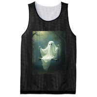 Ghost On The Swing Spooky Gothic Dark Academia Halloween Mesh Reversible Basketball Jersey Tank