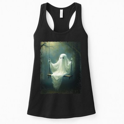 Ghost On The Swing Spooky Gothic Dark Academia Halloween Womens Tank Top