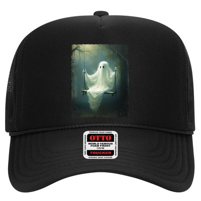 Ghost On The Swing Spooky Gothic Dark Academia Halloween Trucker Hat