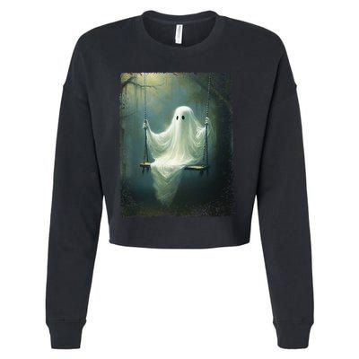 Ghost On The Swing Spooky Gothic Dark Academia Halloween Cropped Pullover Crew