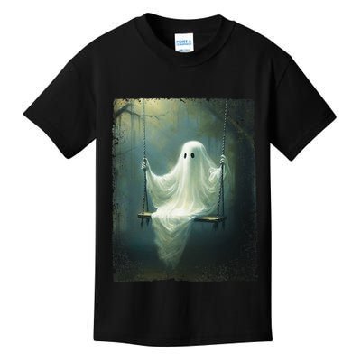 Ghost On The Swing Spooky Gothic Dark Academia Halloween Kids T-Shirt