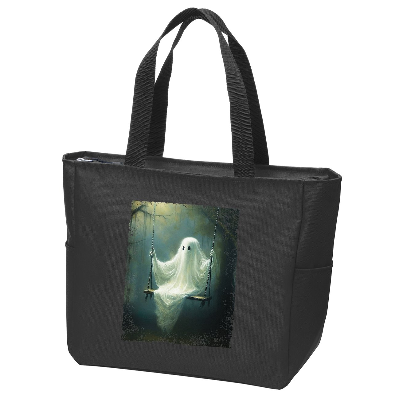 Ghost On The Swing Spooky Gothic Dark Academia Halloween Zip Tote Bag
