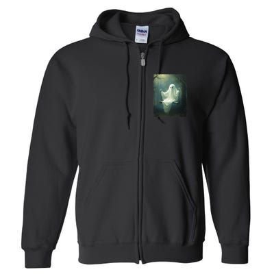 Ghost On The Swing Spooky Gothic Dark Academia Halloween Full Zip Hoodie