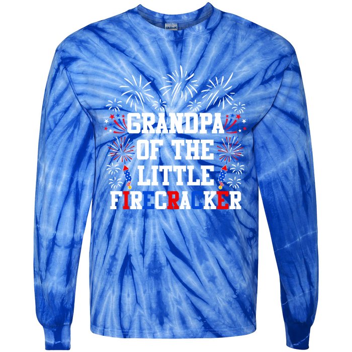 Grandpa Of The Little Firecracker Gift 4th Of July Birthday Gift Tie-Dye Long Sleeve Shirt