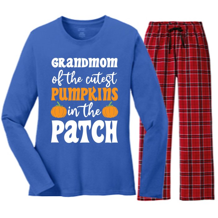 Grandmom Of The Cutest Pumpkins In The Patch Halloween Gift Women's Long Sleeve Flannel Pajama Set 