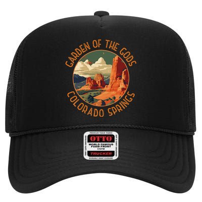 Garden Of The Gods Colorado Springs Distressed Circle High Crown Mesh Back Trucker Hat