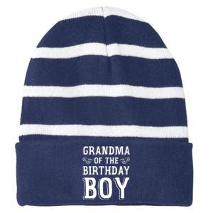 Grandma Of The Birthday Boy Celebration Striped Beanie with Solid Band