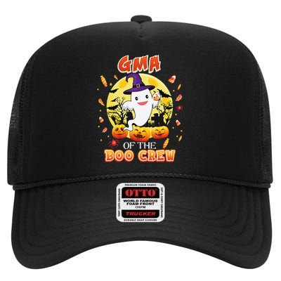 Gma Of The Boo Crew Halloween Cute Ghost Pumpkin Scary High Crown Mesh Back Trucker Hat