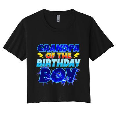 Grandpa Of The Birthday Boy Family Party Funny Hedgehog Women's Crop Top Tee