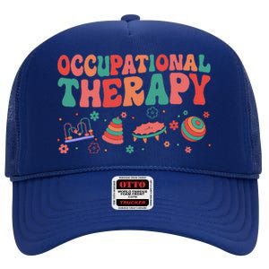 Groovy Occupational Therapy Month OT Therapist Cute High Crown Mesh Back Trucker Hat