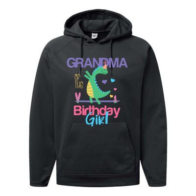 Grandma Of The Birthday Girl Dinosaur Theme Matching Family Performance Fleece Hoodie