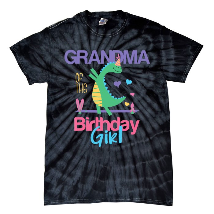 Grandma Of The Birthday Girl Dinosaur Theme Matching Family Tie-Dye T-Shirt