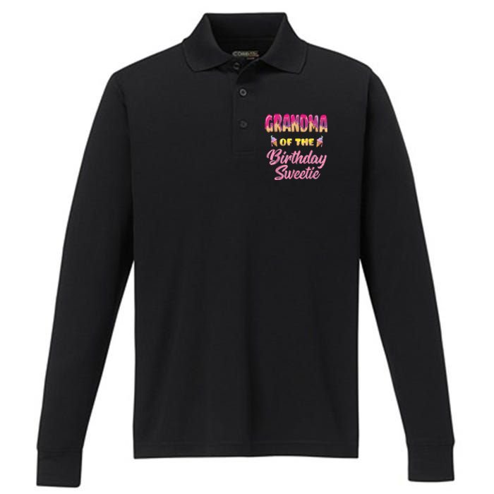 Grandma Of The Birthday Sweetie Ice Cream Birthday Performance Long Sleeve Polo