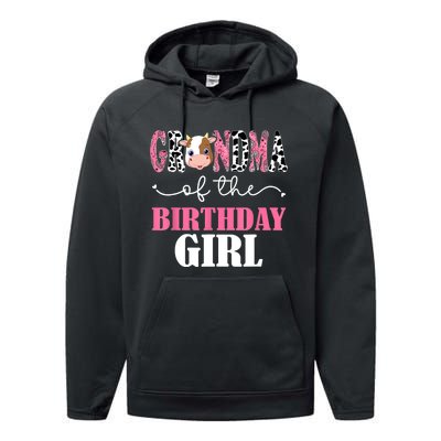 Grandma Of The Birthday For Girl Cow Farm 1st Birthday Cow Performance Fleece Hoodie