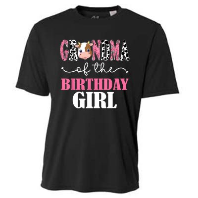 Grandma Of The Birthday For Girl Cow Farm 1st Birthday Cow Cooling Performance Crew T-Shirt